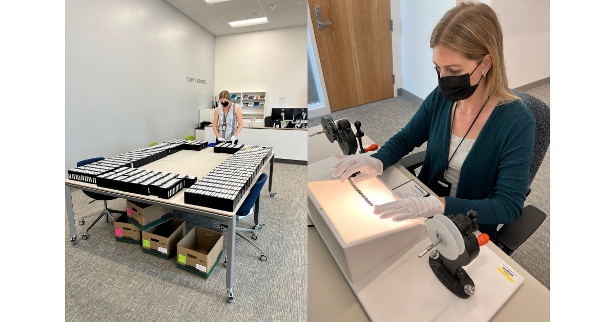 Microfilm arrangement | Examining microfilm at the light table